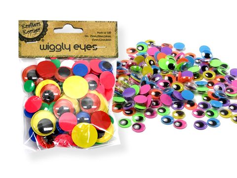 Wiggle Eyes Neon Cols 8-25mm Pk100